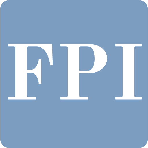 White serif letters "FPI" centered on a muted blue square background, representing the Funeral Planning Info website logo.